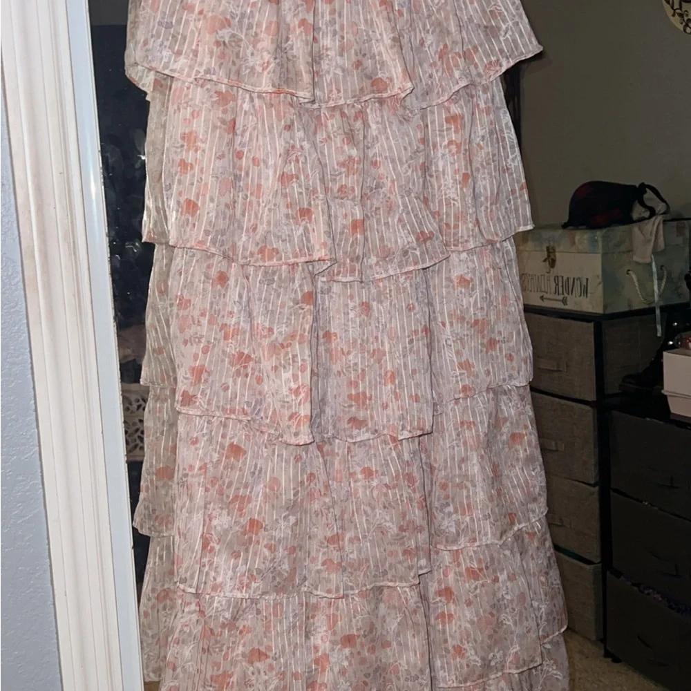 Petal & Pup Tiered Floral Maxi Dress - Pink and White - Picture 4 of 5